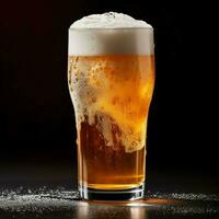 A glass of cold fresh beer with cap of foam. Splash of foam with tasty american beer. Beer day concept by AI Generated photo