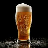 A glass of cold fresh beer with cap of foam. Splash of foam with tasty american beer. Beer day concept by AI Generated photo