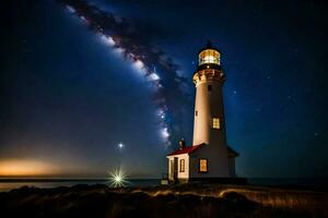 a lighthouse with the milky in the sky. AI-Generated photo