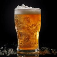 A glass of cold fresh beer with cap of foam. Splash of foam with tasty american beer. Beer day concept by AI Generated photo