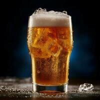 A glass of cold fresh beer with cap of foam. Splash of foam with tasty american beer. Beer day concept by AI Generated photo