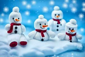 snowmen in the snow. AI-Generated photo