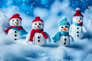 snowmen in the snow wallpaper. AI-Generated photo