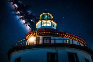 the milky way over the lighthouse at night. AI-Generated photo