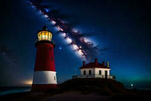 the milky way over the lighthouse. AI-Generated photo