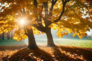 autumn trees in the sun. AI-Generated photo