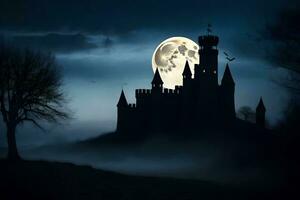 a castle with a full moon in the sky. AI-Generated photo