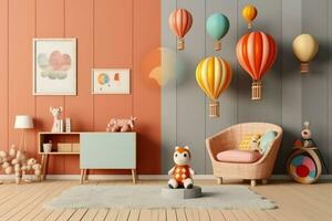 Modern child bedroom interior design in house with decoration children. Colorful children bedroom concept by AI Generated photo