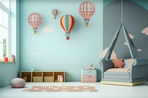 Modern child bedroom interior design in house with decoration children. Colorful children bedroom concept by AI Generated photo