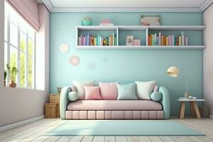 Modern child bedroom interior design in house with decoration children. Colorful children bedroom concept by AI Generated photo