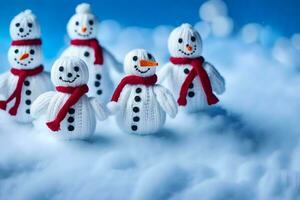 snowmen are made of knit fabric and red scarves. AI-Generated photo