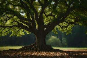 un grande árbol con raíces en el suelo. generado por ai foto