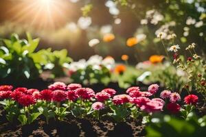 hermosa flores en el jardín. generado por ai foto