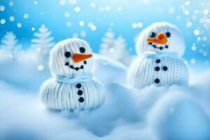 two snowmen are sitting in the snow. AI-Generated photo