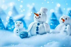 snowmen in the snow. AI-Generated photo