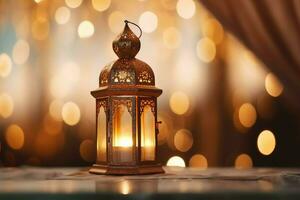 Eid mubarak and ramadan kareem greetings with islamic lantern and mosque. Eid al fitr background. Eid al fitr background of window concept by AI Generated photo