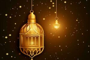 Eid mubarak and ramadan kareem greetings with islamic lantern and mosque. Eid al fitr background. Eid al fitr background of window concept by AI Generated photo