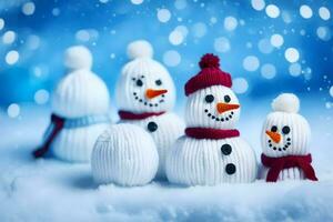 snowmen in the snow. AI-Generated photo