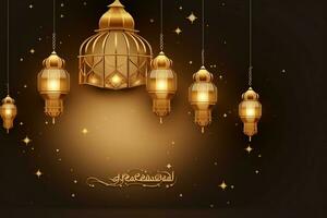 Eid mubarak and ramadan kareem greetings with islamic lantern and mosque. Eid al fitr background. Eid al fitr background of window concept by AI Generated photo