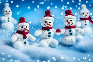 snowmen in the snow wallpaper. AI-Generated photo