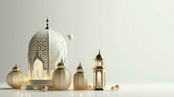 Eid mubarak and ramadan kareem greetings with islamic lantern and mosque. Eid al fitr background. Eid al fitr background of window concept by AI Generated photo