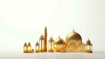 Eid mubarak and ramadan kareem greetings with islamic lantern and mosque. Eid al fitr background. Eid al fitr background of window concept by AI Generated photo
