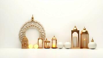 Eid mubarak and ramadan kareem greetings with islamic lantern and mosque. Eid al fitr background. Eid al fitr background of window concept by AI Generated photo