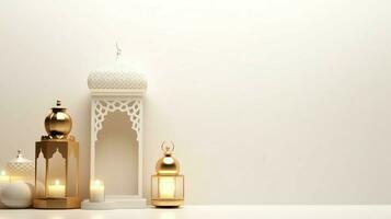 Eid mubarak and ramadan kareem greetings with islamic lantern and mosque. Eid al fitr background. Eid al fitr background of window concept by AI Generated photo