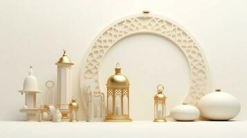Eid mubarak and ramadan kareem greetings with islamic lantern and mosque. Eid al fitr background. Eid al fitr background of window concept by AI Generated photo