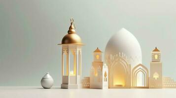 Eid mubarak and ramadan kareem greetings with islamic lantern and mosque. Eid al fitr background. Eid al fitr background of window concept by AI Generated photo