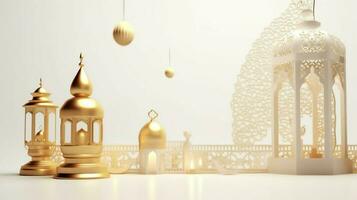 Eid mubarak and ramadan kareem greetings with islamic lantern and mosque. Eid al fitr background. Eid al fitr background of window concept by AI Generated photo