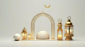 Eid mubarak and ramadan kareem greetings with islamic lantern and mosque. Eid al fitr background. Eid al fitr background of window concept by AI Generated photo