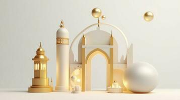 Eid mubarak and ramadan kareem greetings with islamic lantern and mosque. Eid al fitr background. Eid al fitr background of window concept by AI Generated photo