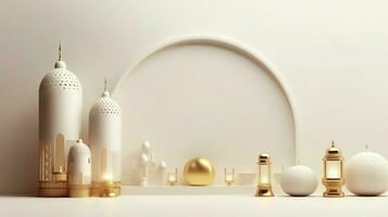 Eid mubarak and ramadan kareem greetings with islamic lantern and mosque. Eid al fitr background. Eid al fitr background of window concept by AI Generated photo