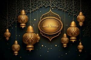 Eid mubarak and ramadan kareem greetings with islamic lantern and mosque. Eid al fitr background. Eid al fitr background of window concept by AI Generated photo