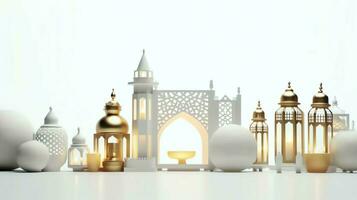 Eid mubarak and ramadan kareem greetings with islamic lantern and mosque. Eid al fitr background. Eid al fitr background of window concept by AI Generated photo
