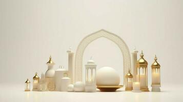 Eid mubarak and ramadan kareem greetings with islamic lantern and mosque. Eid al fitr background. Eid al fitr background of window concept by AI Generated photo