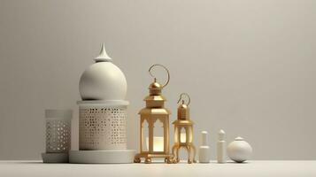 Eid mubarak and ramadan kareem greetings with islamic lantern and mosque. Eid al fitr background. Eid al fitr background of window concept by AI Generated photo