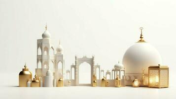 Eid mubarak and ramadan kareem greetings with islamic lantern and mosque. Eid al fitr background. Eid al fitr background of window concept by AI Generated photo