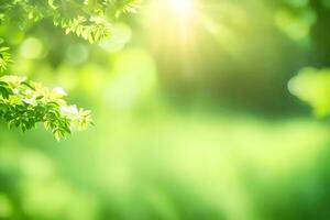 verde hojas y luz de sol en el antecedentes. generado por ai foto