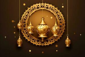 Eid mubarak and ramadan kareem greetings with islamic lantern and mosque. Eid al fitr background. Eid al fitr background of window concept by AI Generated photo