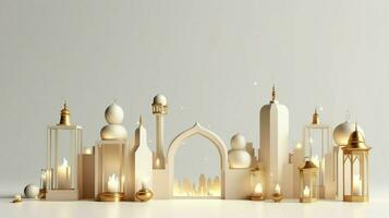 Eid mubarak and ramadan kareem greetings with islamic lantern and mosque. Eid al fitr background. Eid al fitr background of window concept by AI Generated photo