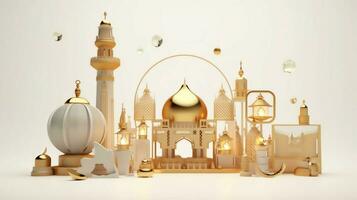 Eid mubarak and ramadan kareem greetings with islamic lantern and mosque. Eid al fitr background. Eid al fitr background of window concept by AI Generated photo