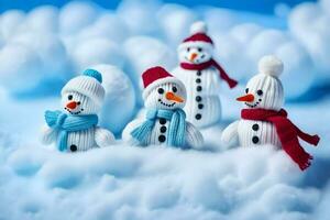 snowmen in the snow. AI-Generated photo