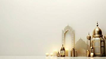 Eid mubarak and ramadan kareem greetings with islamic lantern and mosque. Eid al fitr background. Eid al fitr background of window concept by AI Generated photo