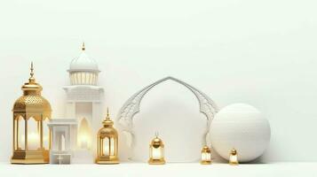 Eid mubarak and ramadan kareem greetings with islamic lantern and mosque. Eid al fitr background. Eid al fitr background of window concept by AI Generated photo