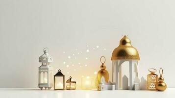 Eid mubarak and ramadan kareem greetings with islamic lantern and mosque. Eid al fitr background. Eid al fitr background of window concept by AI Generated photo