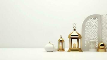 Eid mubarak and ramadan kareem greetings with islamic lantern and mosque. Eid al fitr background. Eid al fitr background of window concept by AI Generated photo