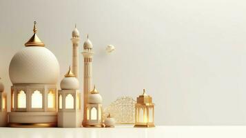 Eid mubarak and ramadan kareem greetings with islamic lantern and mosque. Eid al fitr background. Eid al fitr background of window concept by AI Generated photo