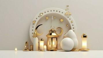 Eid mubarak and ramadan kareem greetings with islamic lantern and mosque. Eid al fitr background. Eid al fitr background of window concept by AI Generated photo